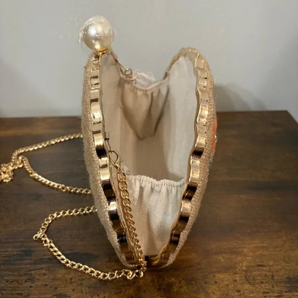 NWT Haute Hippie Clamshell Jute w/ Orange Embroidered Flowers Rhinestones Purse - Picture 7 of 9